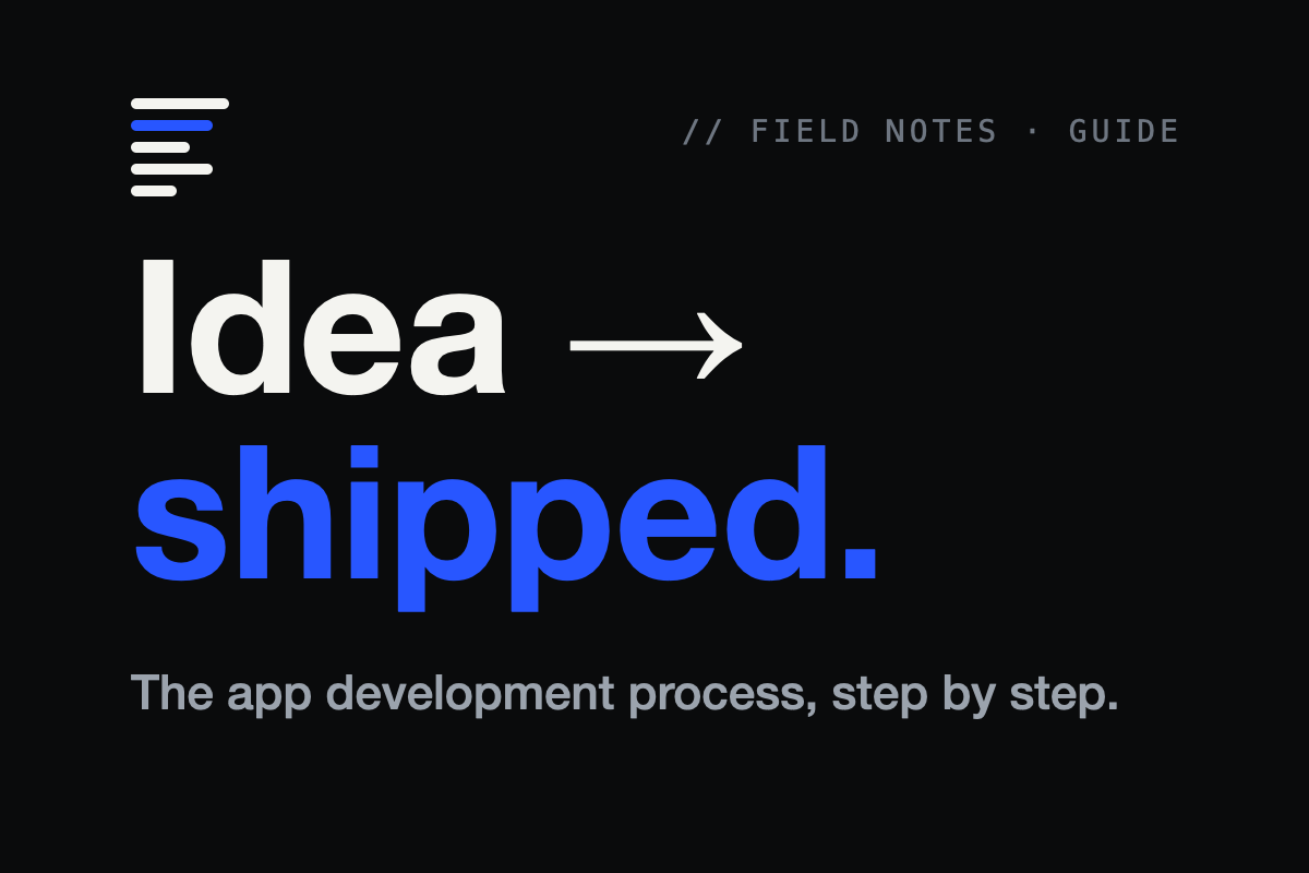 The app development process — from idea to shipped, on a carbon background