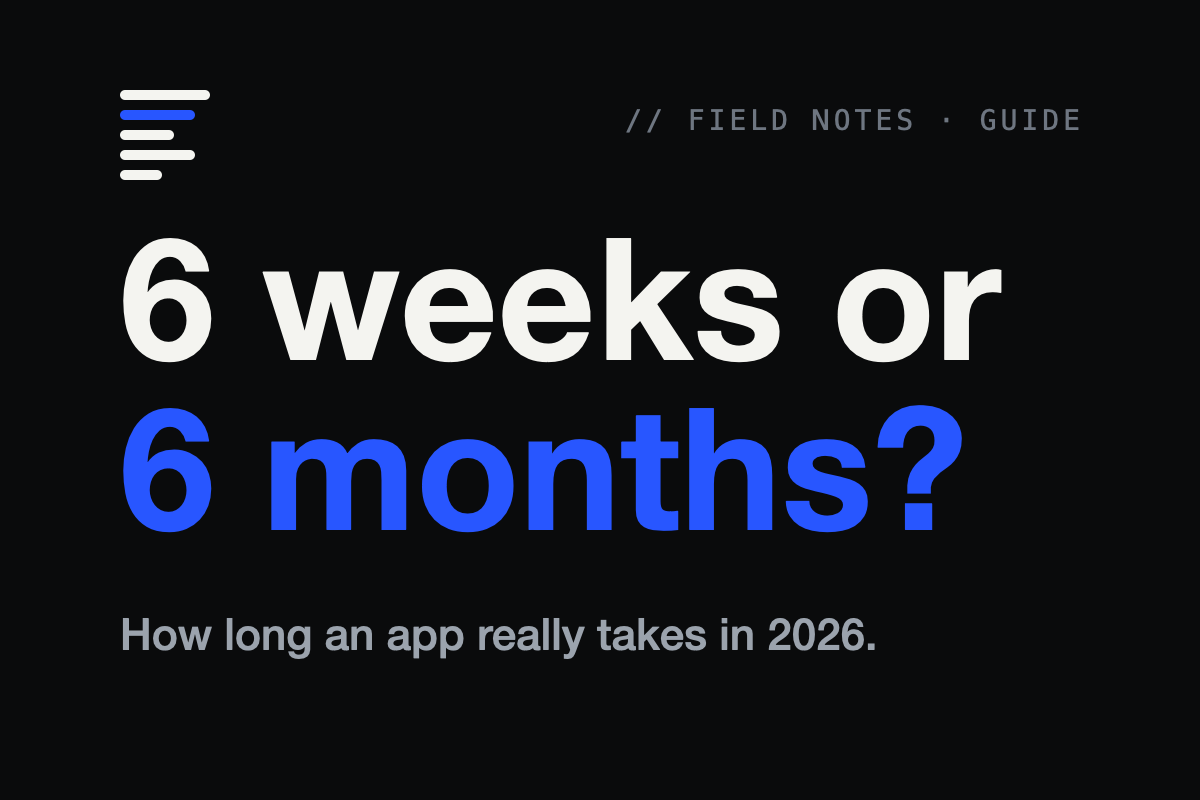 How long does it take to build an app in 2026 — timeline tiers on a carbon background