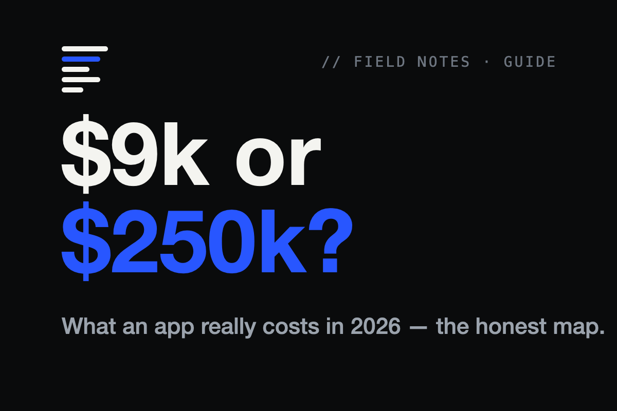 How much does it cost to build an app in 2026 — cost tiers on a carbon background